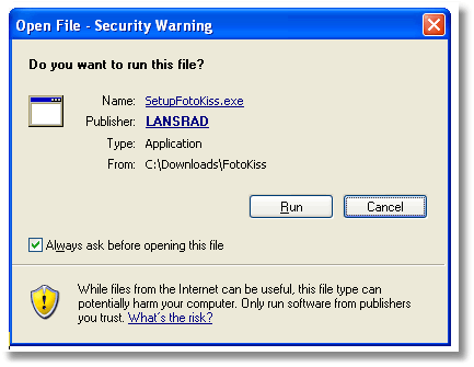 Windows XP presenting the LANSRAD Digital Certificate